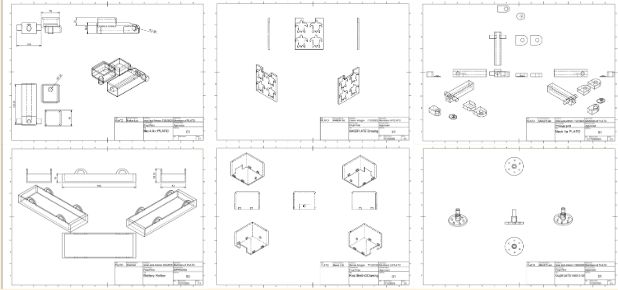Six mechanical drawings of PLATO rover body components from the team's presentation
